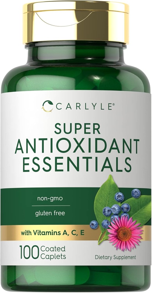 Supplément aux antioxydants Carlyle : 100 capsules Complexe nutritionnel : vitamine A, C, E, non OGM, formule sans gluten