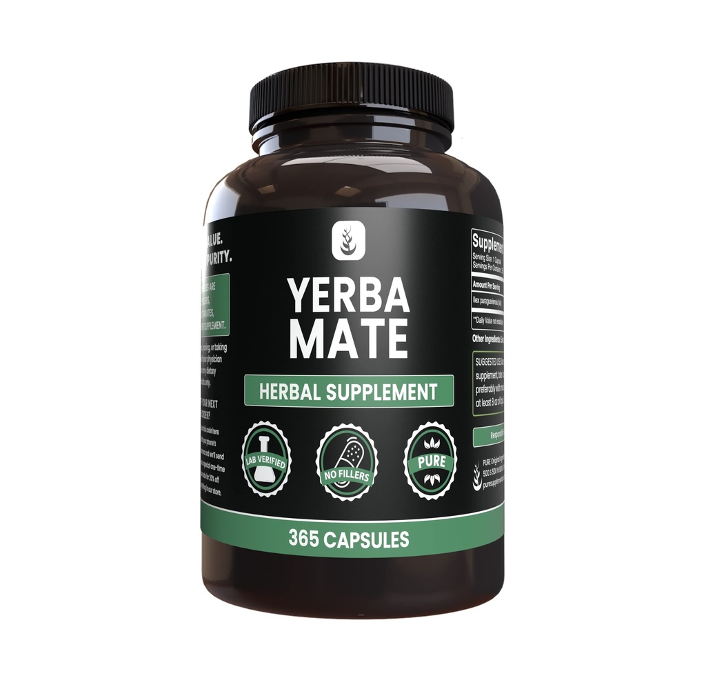 PURE ORIGINAL INGREDIENTS Yerba Mate (365 Kapseln), kein Magnesium oder Reisfüller, Immer rein, Lab Verifiziert