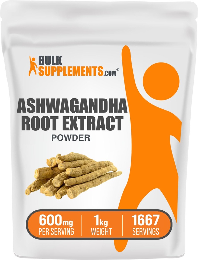 BulkSupplements.com Ashwagandha Root Extract Powder - Ashwagandha Supplement, Kräuterergänzung - Vegan & Glutenfrei, 600mg pro Servierung, 1kg (2.2 lbs) (Pack von 1)
