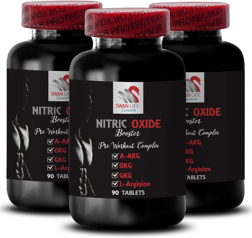 L-Citrullin und L-Arginin Ergänzungen - Nitric Oxide Booster - Endurance, Nitric Oxide Flow, Krafttraining, Fitness-Unterstützung, Pre-Gym Boost, Muskelpumpe, Physical Boost 3 Flaschen 270 Tabletten