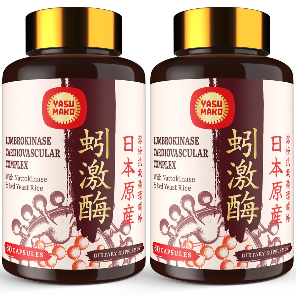 Lumbrokinase 100mg (Max Activity 1.000.000 LKU),Nattokinase 100mg-2.000 FU-Aktivität und Red Yeast Rice 300mg, Lumbrokinase Enzymes Supplement for Circulatory,Cognition,120 Capsules(Pack of 2)