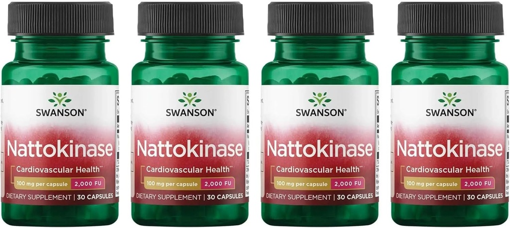 Swanson Nattokinase 2000 Fibrinolytic Units 100 Milligramme 30 Kapseln Enzym (4 Packung)
