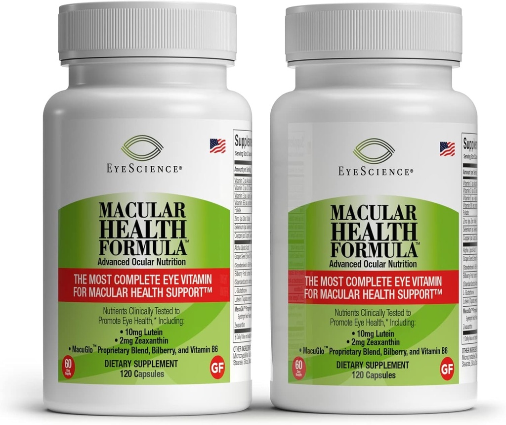 EyeScience – Macular Health Formula – 120 capsules – Supplément nutritionnel complet pour la santé des yeux - contient de la lutéine, de la zéaxanthine, de la vitamine C, D, E et B6-2-Pack
