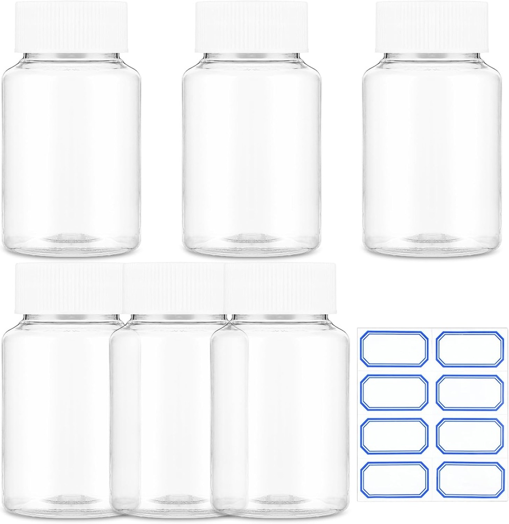 Sibba Klare Pille Flasche 6 Stück Leere Medizin Organizer 30ML Jar Pulver Box Speicher Transparente Reagenzbehälter Kunststoff Dispenser Leak Proof Caps Aufnahme für Toiletten Counter Labels
