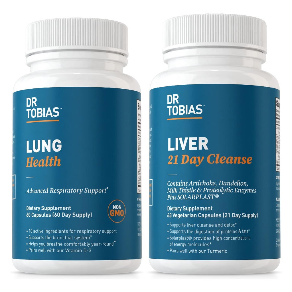 Dr Tobias Lung Health & Liver Nettoyez 21 jours pour le lung et le foie Nettoyez et détoxez avec la vitamine C, Butterbur, Quercetin, Solarplast, Artichaut, Thistle de lait