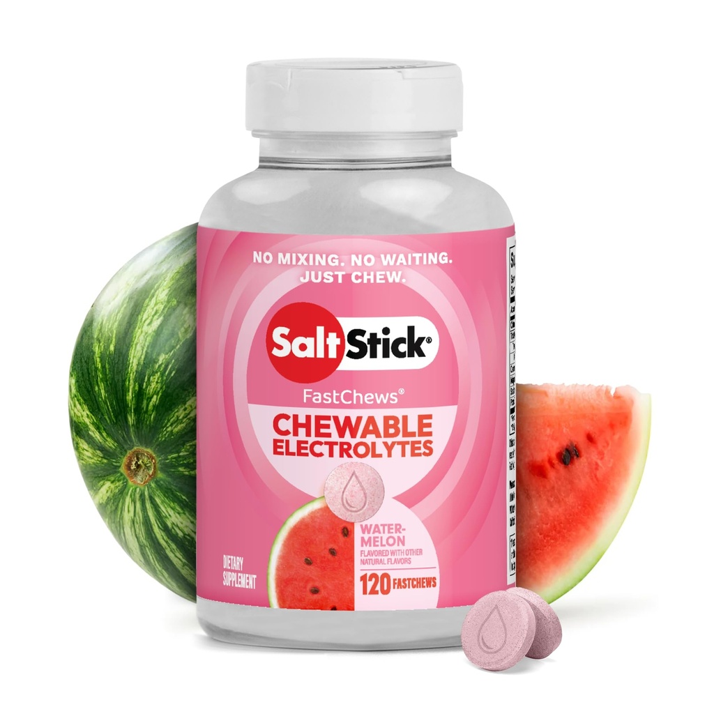 SaltStick Electrolyte FastChews - 120 pastèques Electrolytes à mâcher - comprimés de sel pour la course et l'hydratation, électrolytes Chews - 120 Compte