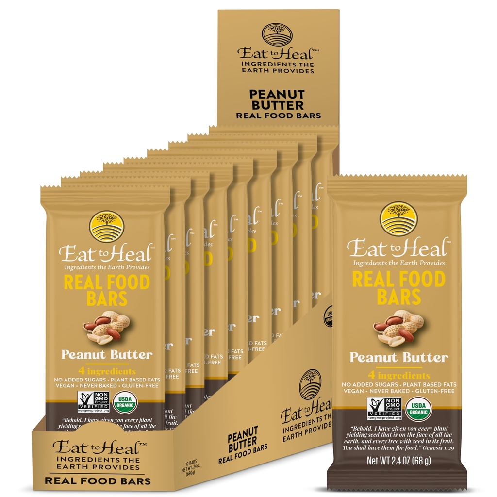 Beurre d'arachide MangeToHeal Butter Real Food Bar - Organic Vegan Healthy Haute Protein Bars - Remplacement de repas à faible teneur en sucre, non OGM, jamais cuit, à base de plantes, sans gluten - conçu pour profiter, non assis sur des étagères