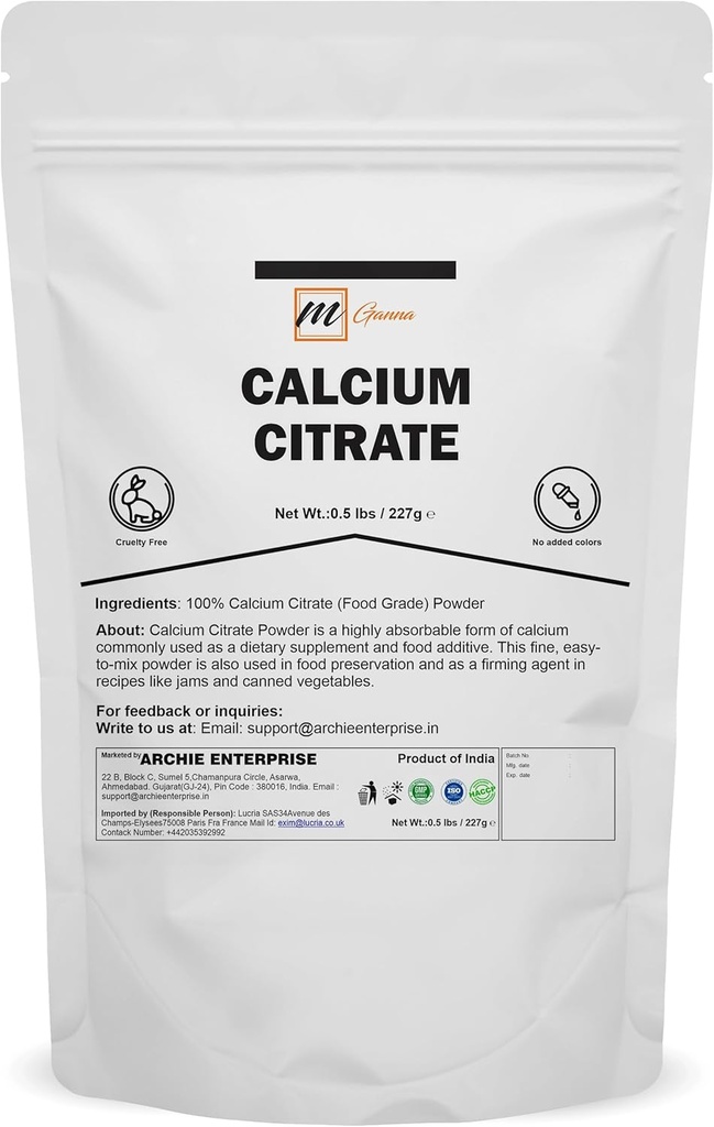 100 % Calcium-Zitrat-Pulver (Food Grad) Vielseitiger, hochabsorbierbarer Calcium-Quelle 0,5 lbs/ 227 g