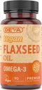 Deva Vegan Omega-3 Flaxseed Öl-Ergänzung - 1000 MG Per Servieren - Kalt-Pressed & Unrefined - Fischöl Alternative - mit Omega-3 ALA - 90 Kapseln, 1-Pack