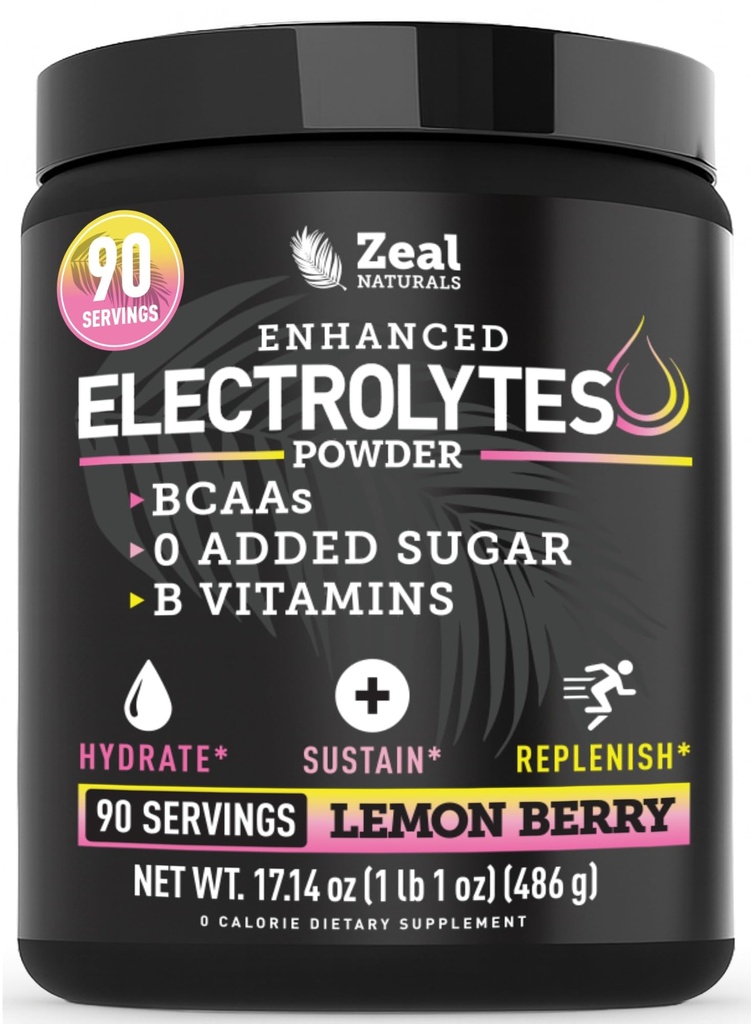 Zeal Elektrolyt Pulver - 90 Servierungen | Keto Elektrolyte Pulver | Zero Zucker, BCAAs, B-Vitamine | Kalium, Zink, Magnesium | Hydration Pulver Erholung Getränk | Zitronenbeere