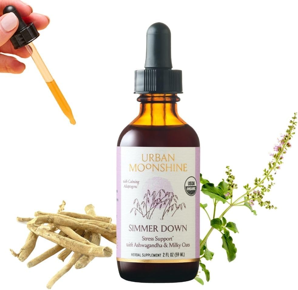 Urban Moonshine Simmer Down Tonic - Stress Support* mit Ashwagandha & Milky Oats - Beruhigt Nervousness & Irritability* - Fördert Mellow Mood* - Gluten Free Herbal Supplement - 2 Fl Oz