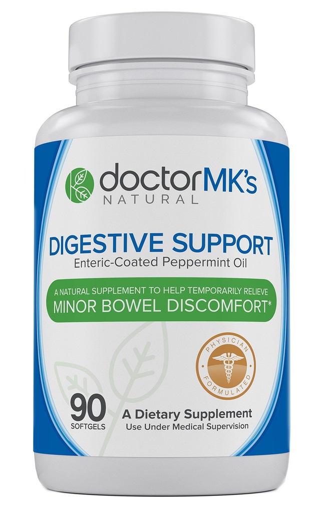 Supplément de soulagement IBS par le docteur MK's®, 90 capsules d'huile de menthe poivrée enrobée d'entérique, syndrome de Bowel irritable, formule de soutien digestif