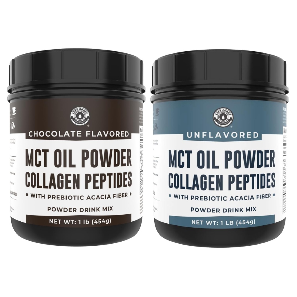 Performance de la côte gauche Chocolat MCT Oil Powder & Collagen Peptides, 1lb + Huile MCT non aromatisée Poudre & Collagen Peptides, 1lb