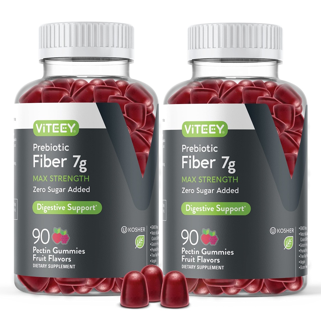 VITEEY Prebiotic Fiber Gummis für Erwachsene, 7g - Gut Health & Digestive Soluble Fiber Supplement Gummies - Zero Sugar Hinzugefügt, Vegan, Gluten-Free - 180 Count