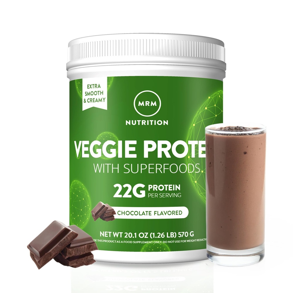 MRM Nutrition Veggie Protéine avec superaliments au chocolat Saveuré de 22g Protéine complète de 8,8g Acides aminés essentiels de 13 superaliments avec Omega 3s et Omega6s de 30 portions