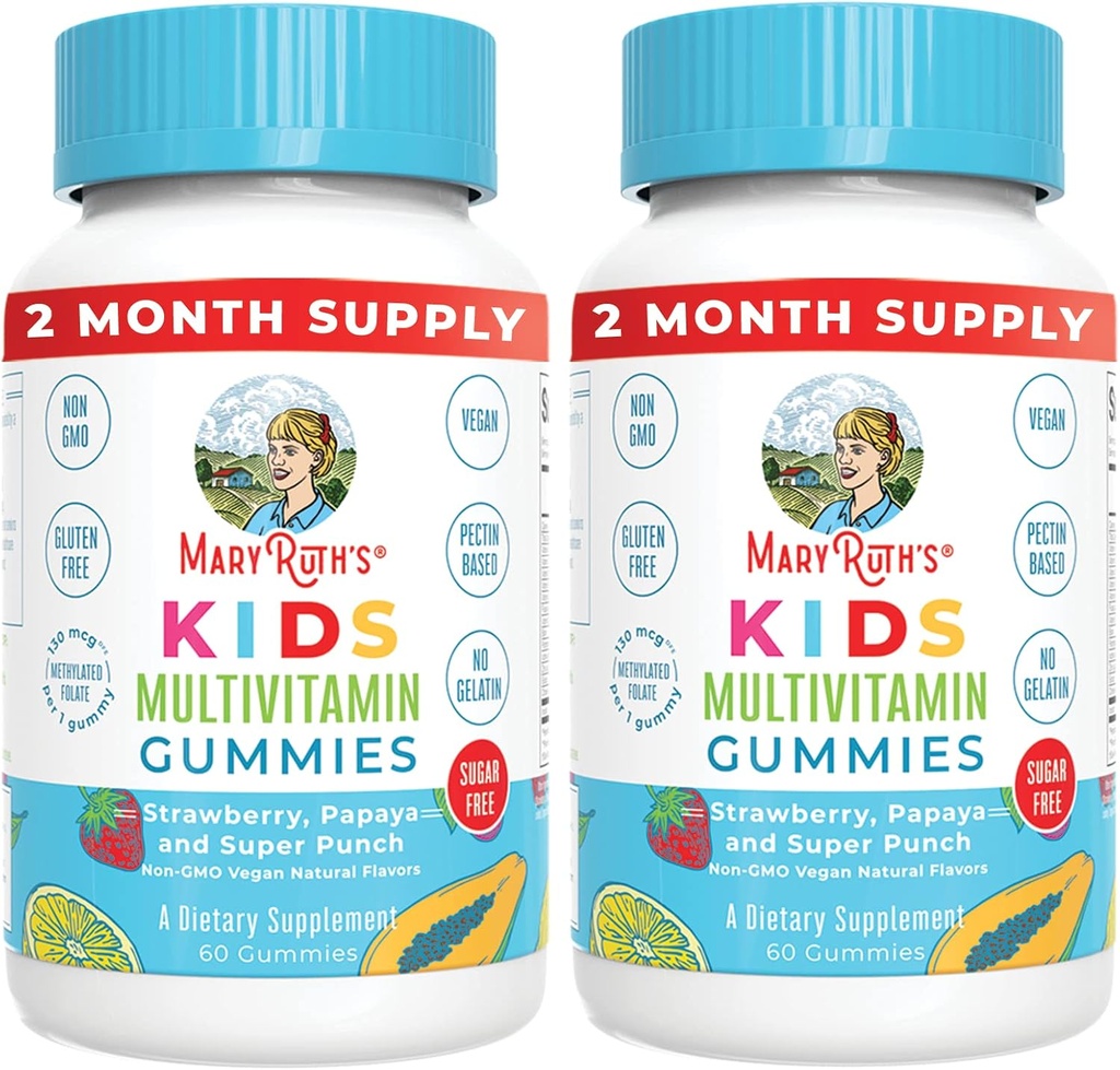 MaryRuth Organics Kids Multivitamin Gummies | 2 Monate Versorgung | Zuckerfrei | Kinder & Kleinkinder Alter 2+ | Essential Vitamins C, D3, Zink | 60 Count | 2 Pack