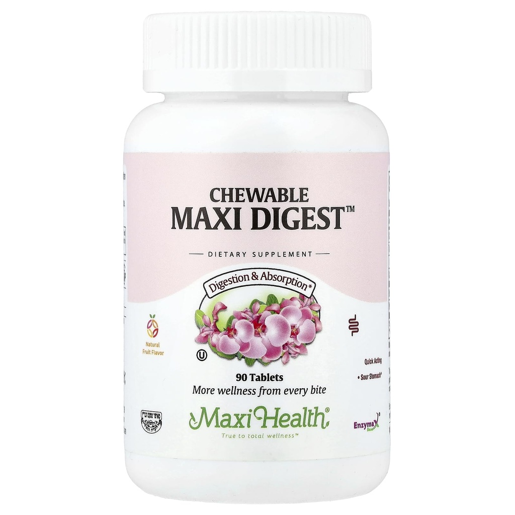 Maxi Health Chewable Digest - Natürliche Verdauungsenzyme mit Bromelain und Calcium- Quick-Acting - 90 Chewables - Kosher - Unterstützt gesunde Verdauung und gemeinsamen Komfort für Männer & Frauen