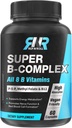 Super B-Komplex, 8 bioaktive B-Vitamine, mit Methyl Folat, Methyl B12, P-5-P (Vitamin B6), D-Biotin, Niacinamid, hohe Absorption, Non GMO, Energieproduktionsunterstützung, 60 Vegan Caps