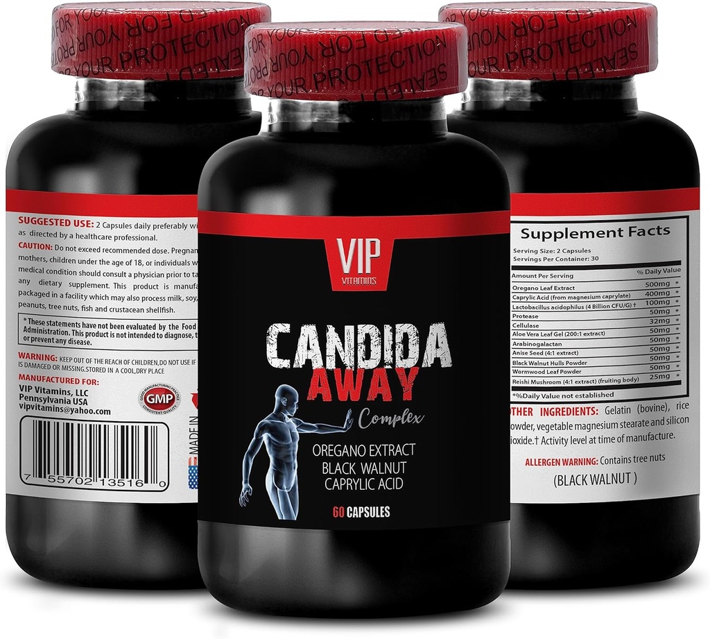 Leber-Support - CANDIDA AWAY - Leber-Supplements, Leber-Support Kräuter, Leber-Support-Reinigung, Candida-Reinigung für Frauen, Candida-Reinigung für Männer, Candida-Reinigung Ergänzung 1 Flasche 60 Kapseln