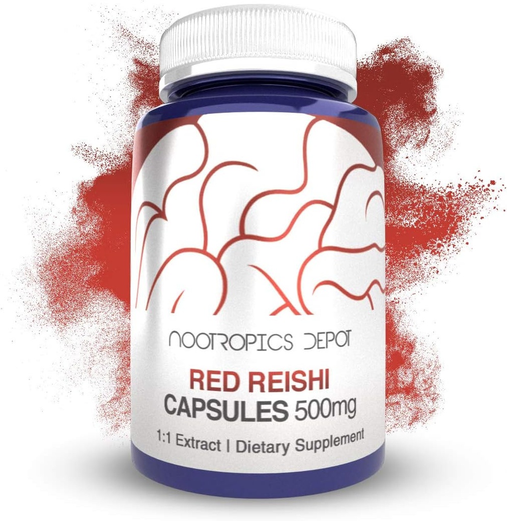 Nootropics Depot Red Reishi Mushroom Capsules | 500mg | 180 Count | Ganoderma lucidum | Whole Fruiting Body Mushroom Extract | Unterstützt ein gesundes Immunsystem