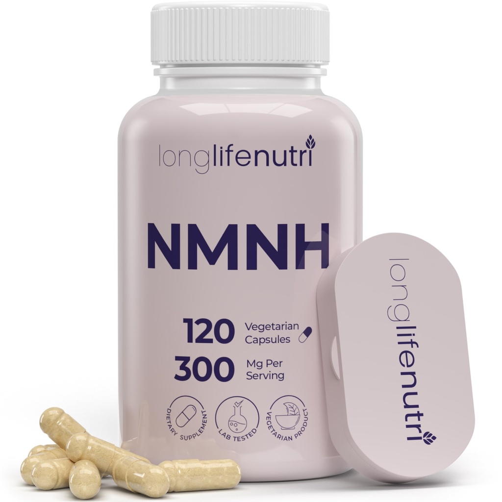 LongLifeNutri NMNH 300mg (Dihydronicotinamid Mononukleotid) - 120 Vegan Kapseln, 2-Monat-Versorgung, NMN Alternative, NAD-Ergänzung für Energie und Langlebigkeit, Lab Tested, Made in USA