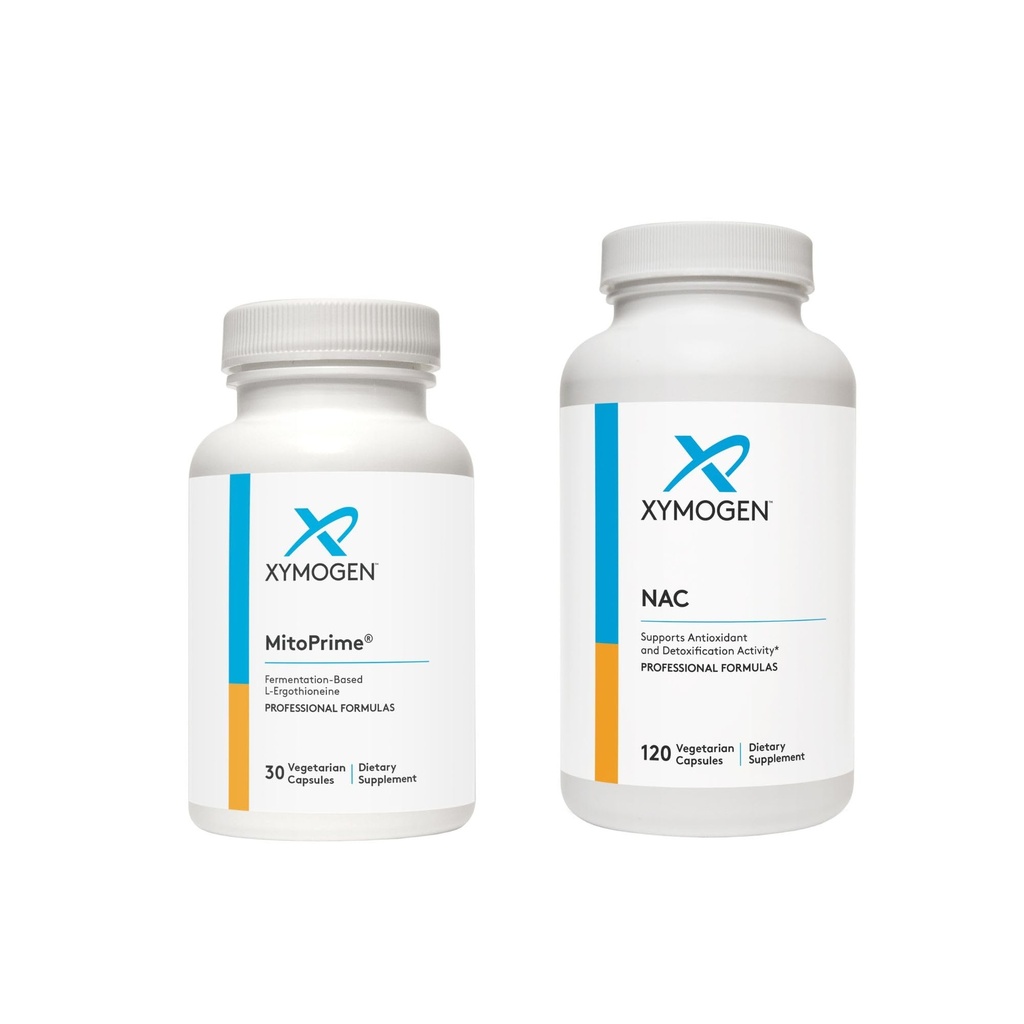 XYMOGEN MitoPrime (30 gélules) + NAC (120 gélules) Ensemble de 2 produits - L Supplément antioxydant à l'ergothionéine avec 600mg N-acétyl-Cystéine Supplément NAC