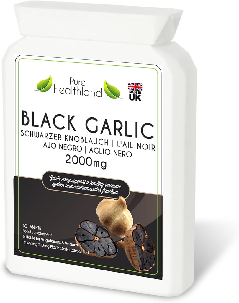 Glutenfreie Odorless Schwarze Knoblauch-Ergänzung – Hohe Potenz Konzentriert von frischen Knoblauch-Bullen – Vegan & Vegetarische Tabletten – Made in UK (1 Flasche)