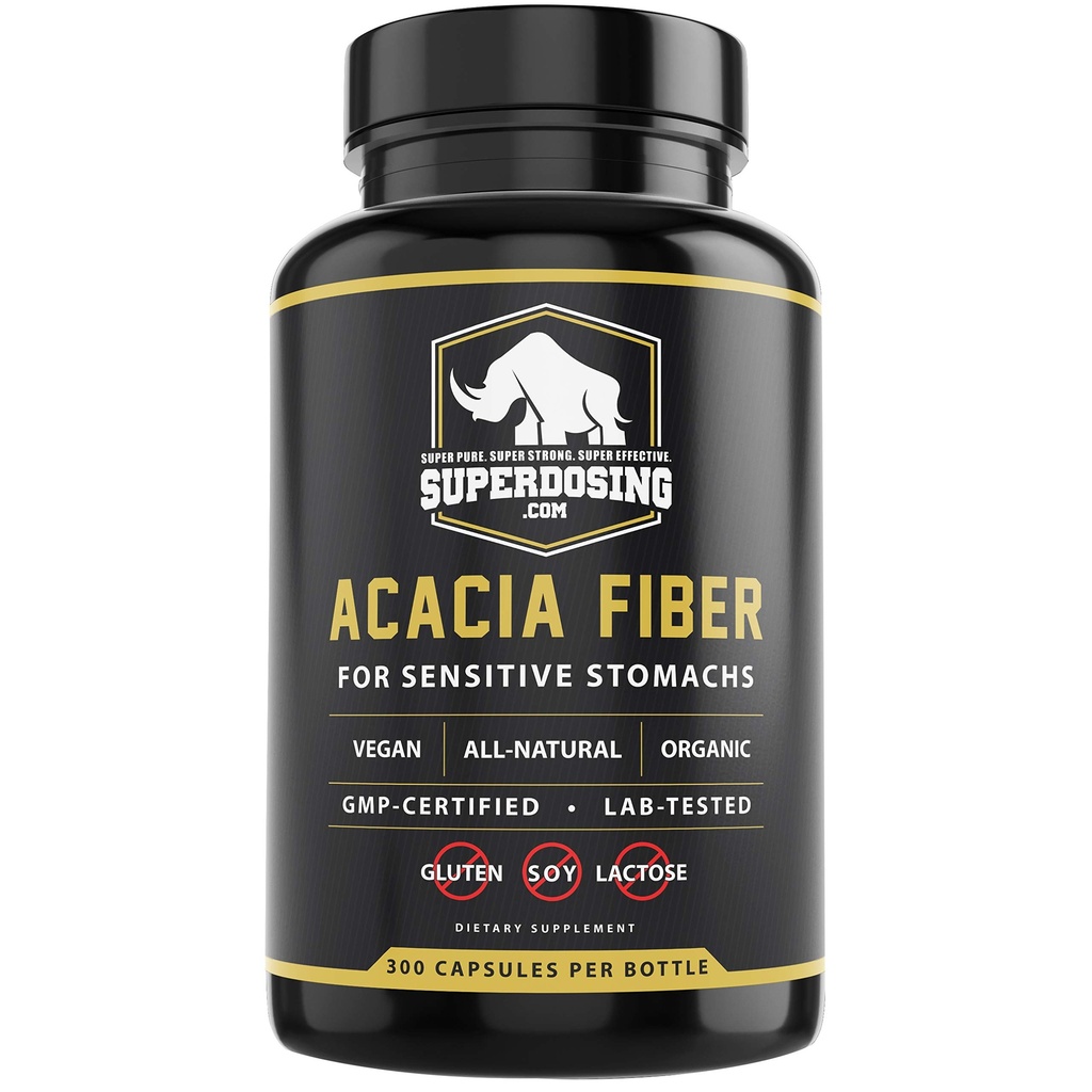 Agissant rapidement, Acacia Senegal Capsules de fibre biologique 300pk. Pilule de supplément de fibre soluble naturelle. Capsules prébiotiques végétaliens.