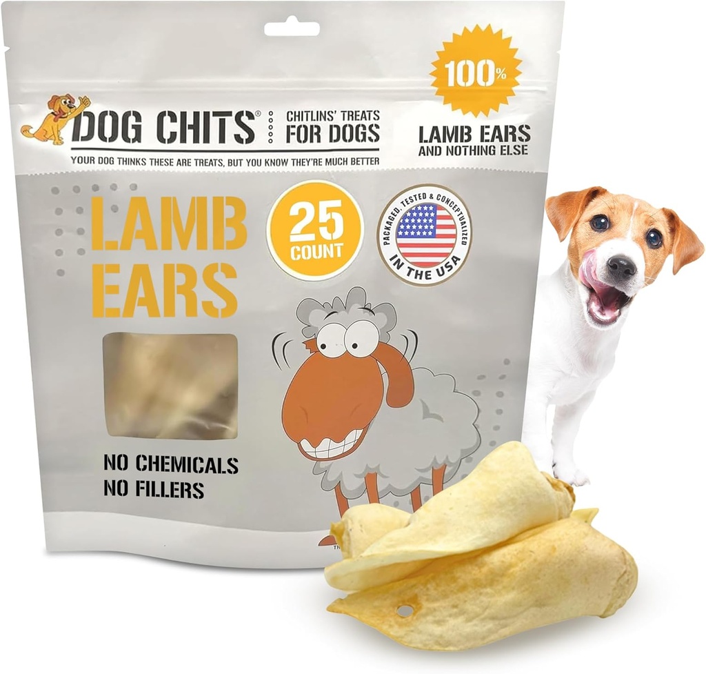 Chites de chien Oreilles d'agneau pour chiens – Treats 100% naturels d'oreille d'agneau au four – sans grains, haute protéine, moins de gras entraînement Chews – santé dentaire et soutien articulaire – pour grands chiens moyens – 25 Pack