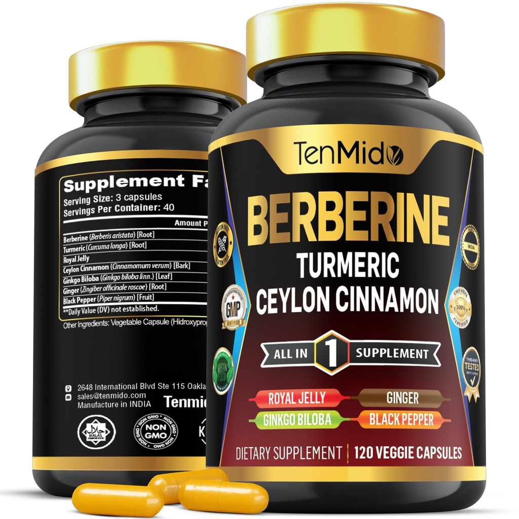 Supplément berbère - Formule 7in1 - Combiner avec Turmeric, Royal Jelly, Ceylan Cinnamon, Ginkgo Biloba, Ginger & Black Pepper - Santé digestif, Soutien immunitaire - 120 Capsules