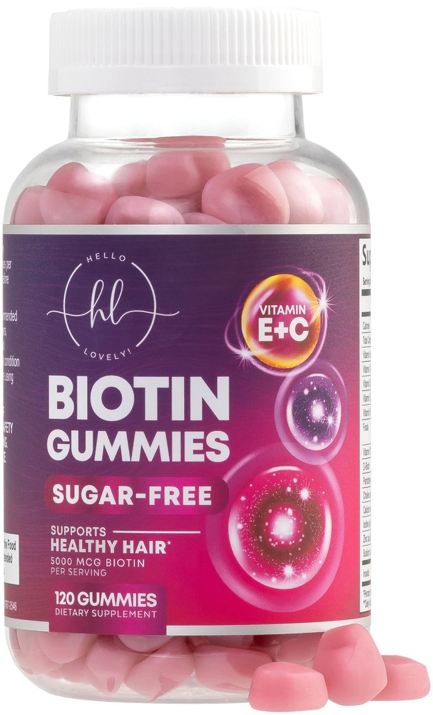 Haar Vitamine Gummy mit Biotin 5000 mcg - Haarwachstumsunterstützung mit Vitaminen E & C für Thicker, Stronger & Beautiful Hair - Haar Haut und Nägel Vitamin für Frauen, Non-GMO, Glutenfrei - 120 Gummi