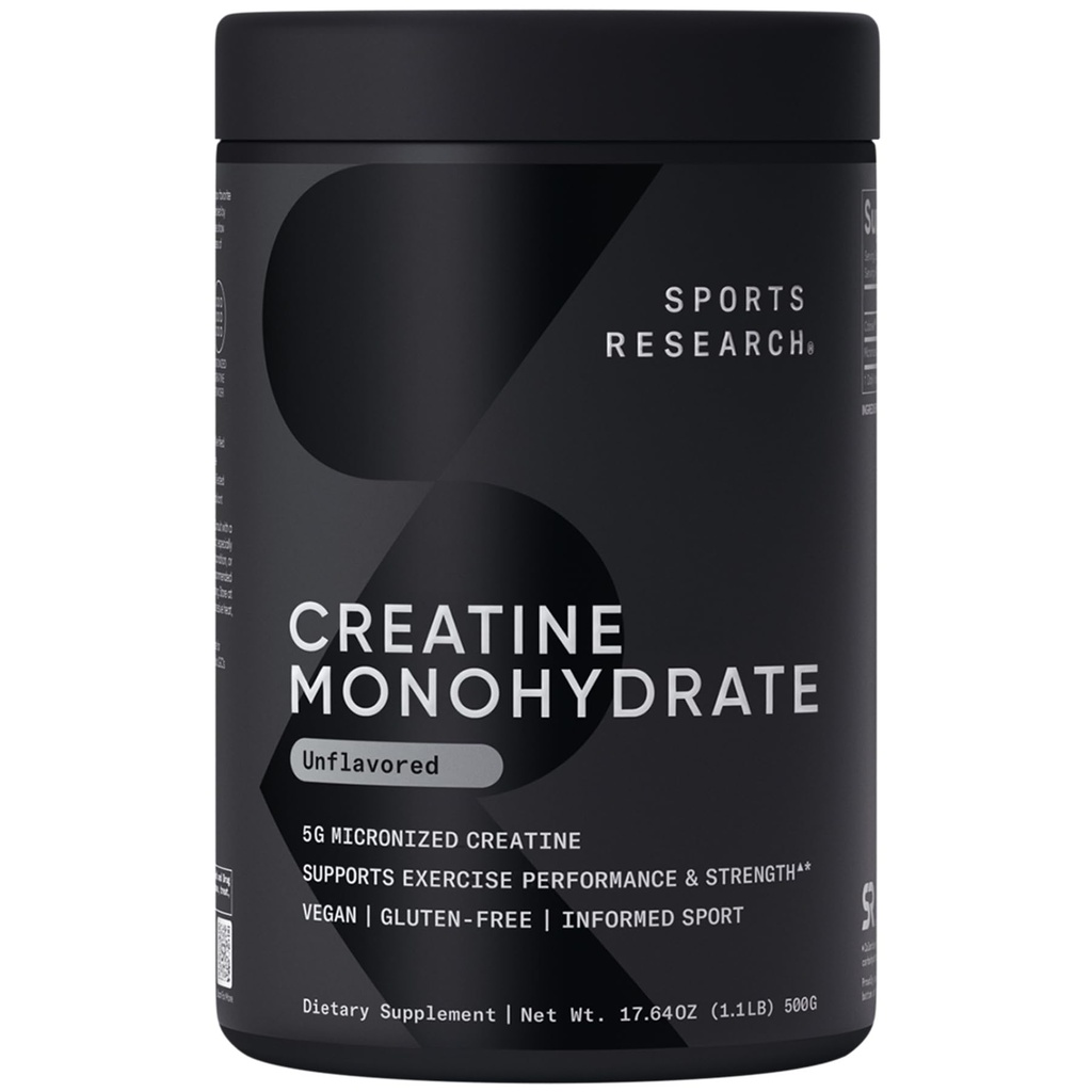 Sportforschung Creatine Monohydrate - Gewinnen Sie Lean Muscle, Verbesserung der Leistung und Stärke und Unterstützung Workout Erholung* - 5 g Micronized Creatine - 17.64 oz