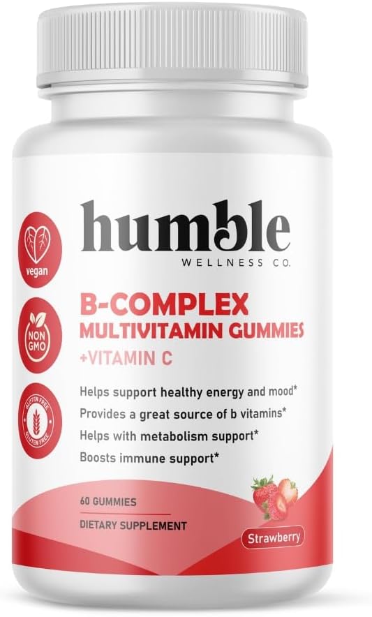 B-Komplexe Multivitamin-Gummien + Vitamin C: Vitamin B12, B7, B6, B3, B5, B9. Unterstützung von Energie und Stimmung, Stoffwechselunterstützung, Immununterstützung, Glutenfrei, Non GMO, Vegan, 30 Portionen