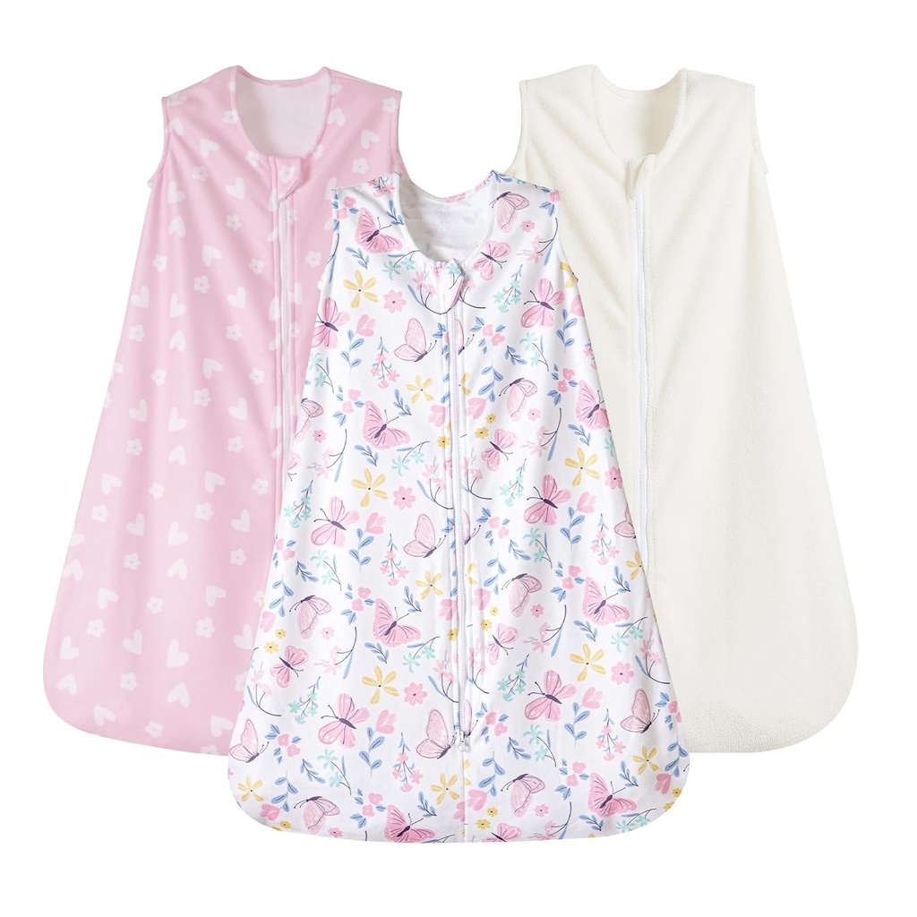 PHF 3 Pack Warme Micro-Fleece Baby Schlafsack 6-12 Monate, weiche Baby Tragbare Decke, 2-Way Reißverschluss Schlaftaschen, Comfy Kleinkind Schlafsack für Mädchen, Medium Size, Schmetterling