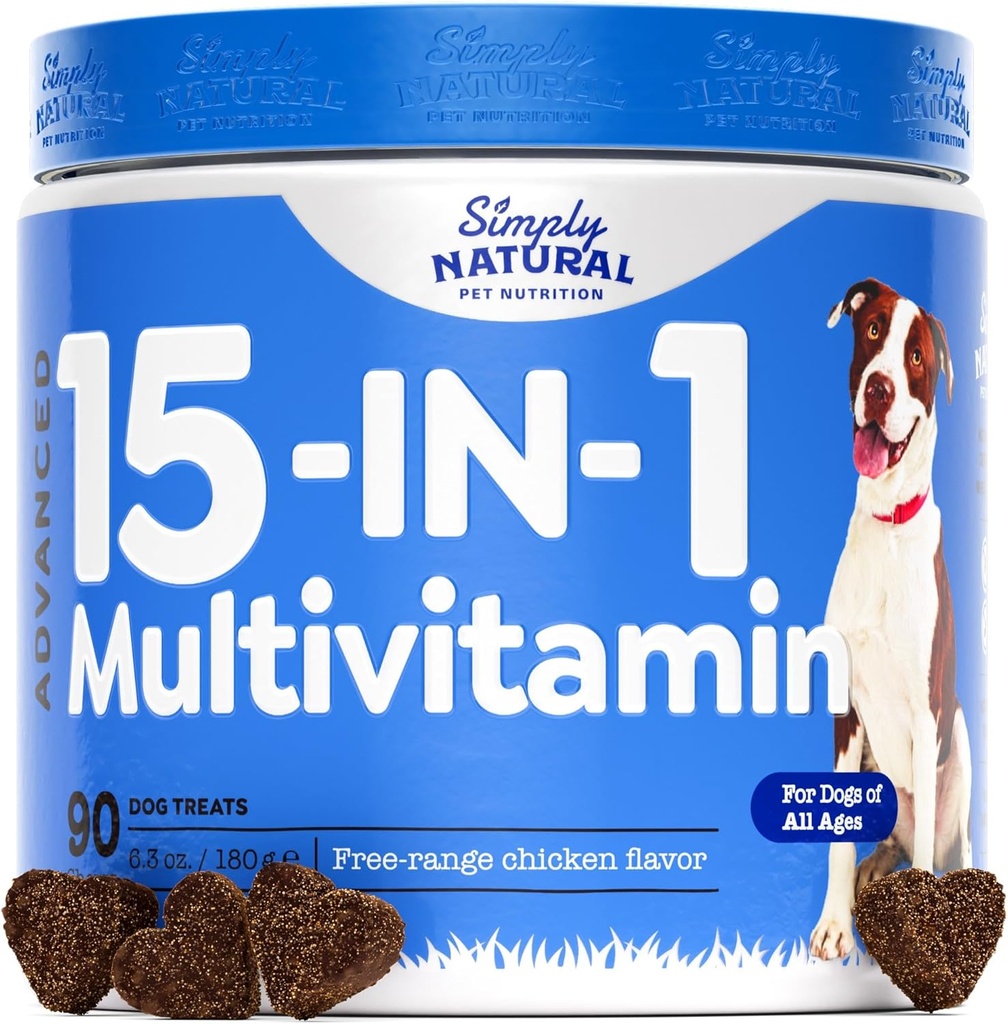 15-in-1 Hunde-Multivitamin, Hunde-Vitamine und Ergänzungen für alle Alters- und Rassen, um Immunsystem, gesunden Mantel und Haut zu unterstützen, 90 Chews von Chicken Flavor Dog Supplements & Vitamine