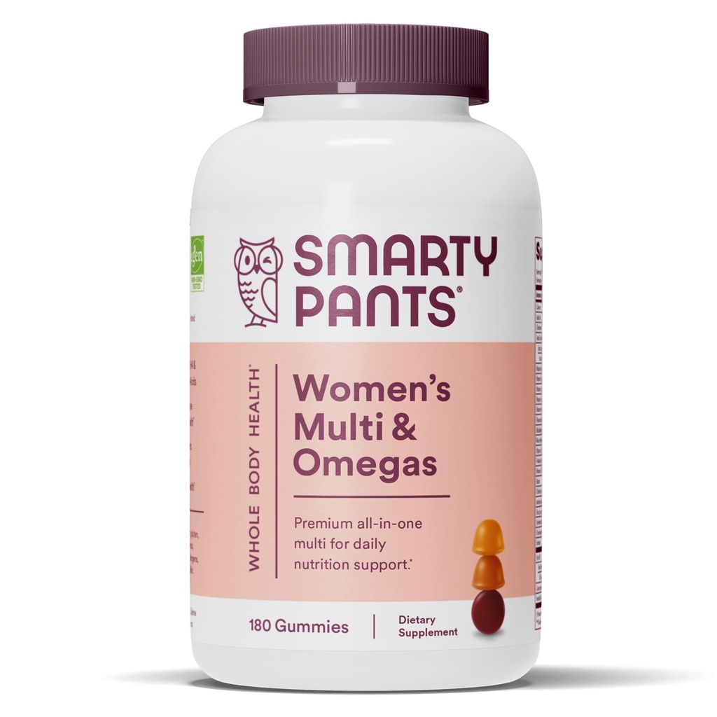SmartyPants Frauen-Multivitamin-Gummi: Omega-3-Fischöl (EPA/DHA), Methylfolat, CoQ10, Vitamin D3, C, Vitamin B12, B6, A, K & Zink, Inositol, glutenfrei, 180 Count (30-Tage-Versorgung)