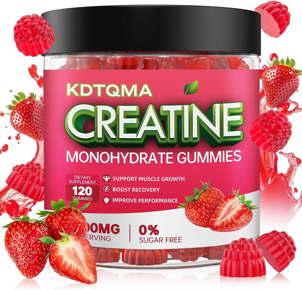 Monohydrate de créatine pour hommes et femmes 120 CT - 5600mg de monohydrate de créatine par service, Monohydrate de créatine à croquer pour le soutien musculaire et l'énergie boost, sans sucre, végétalien (arôme de mûre)