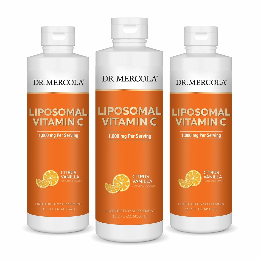 Dr. Mercola Flüssiges Liposomas Vitamin C - Antioxidans & Immununterstützungsergänzung - Inklusive Vitamin E - GMO-frei, Glutenfrei & Sojafrei - Citrus Vanilla Flavor - 450 ml (30 Servierungen) - 3 Packung