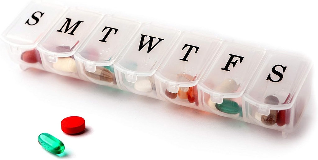 Deke Home - Organisateur hebdomadaire de pilules, boîte à pilules de 7 jours avec grands compartiments et snap-shut lids, facile à ouvrir, sans BPA organisateur de médecine en plastique pour pilules, vitamines et suppléments, voyage amical