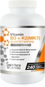 Vitamin D3 10.000 IU K2/MK7 100 mcg. Hohe Potenzergänzung 8 Monate Versorgung. Non-GMO für Knochen, Herz- und Immununterstützung.
