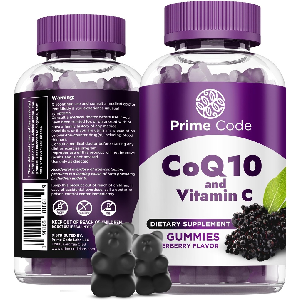 Prime Code CoQ10 Gummies 200mg with Vitamin C – Coenzyme Q10 Antioxidant Supplement for Cellular Energy Support – Easy-to-Take Vegan Gummies for Adults – 60 Count