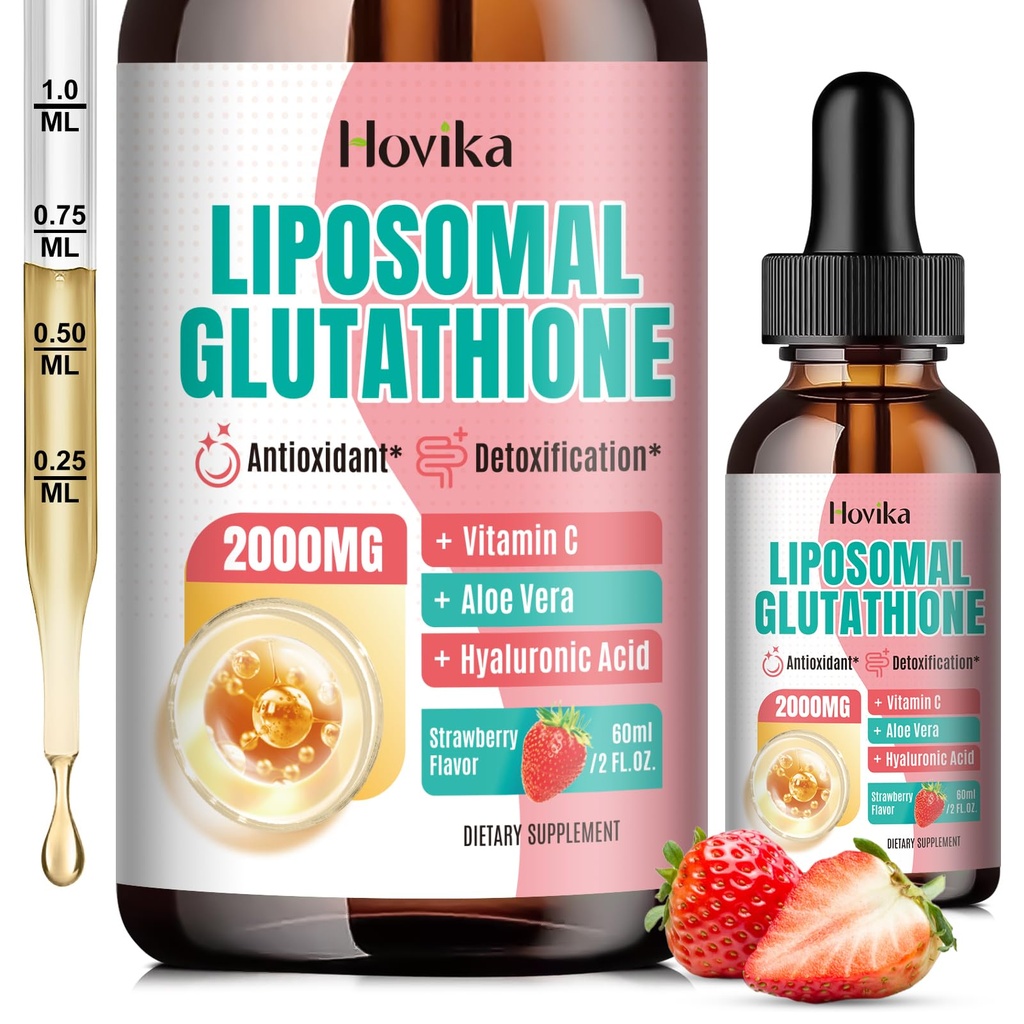 Liposomale Glutathione Supplement 2000mg, flüssige Glutathione Tropfen mit Vitamin C, Master Antioxidantien für Immunsystem, Aging Defense, Hautgesundheit, Leber Detox-Superior Absorption, Erdbeere 2 Fl Oz