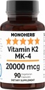 MONOHERB Vitamin K2 als Menatetrenone MK-4 20000 mcg pro Kapsel - 90 Veg Kapseln