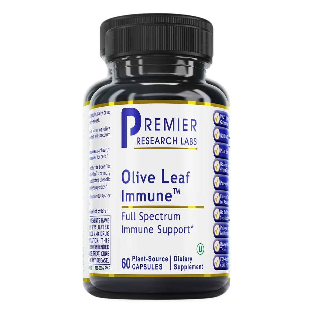 Premier Research Labs Olive Leaf Immune - Olive Leaf Extract Capsules, The Olive Leaf Pills with Phytonutrient Oleuropeinm, Kräuterergänzung für Immun- und Herzgesundheitsunterstützung - 60 Vegetarische Kapseln
