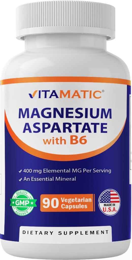 Vitamatic Magnesium Aspartate 400mg pro Servierung - 90 Vegetarische Kapseln - Hinzugefügt B6 für maximale Absorption - unterstützt Muskel, Gelenk und Herzgesundheit*