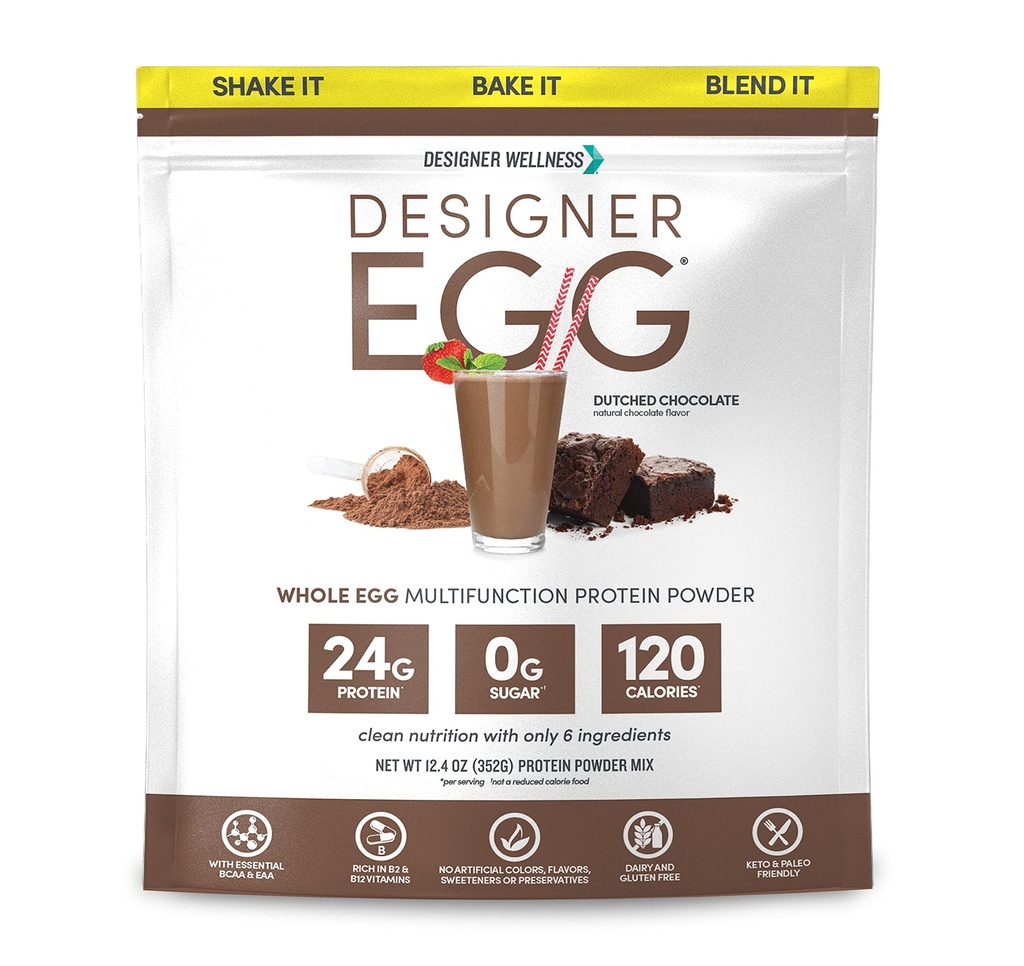 Designer Wellness, Designer Egg, Natural Egg Yolk & White Protein Powder, Keto und Paleo Friendly, Low Calorie, Less Fat und Cholesterol, Dutch Chocolate, 12.4 Ounce