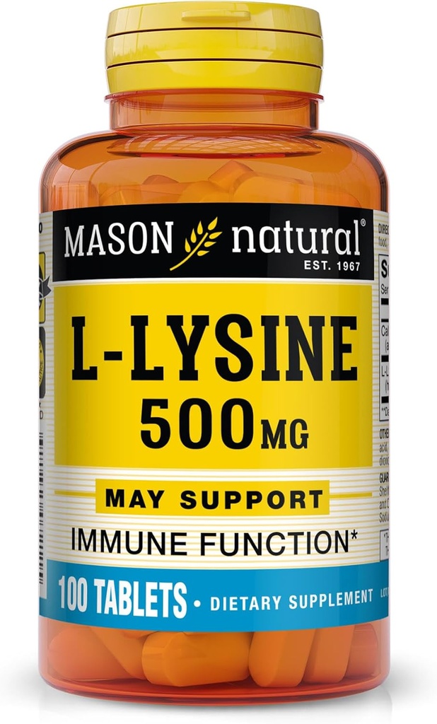 MASON NATURAL L-Lysine 500 mg mit Calcium - Verbesserte Immunfunktion, Verbesserte Nährstoffaufnahme, essentielle Aminosäure, 100 Tabletten