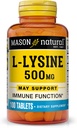 MASON NATURAL L-Lysine 500 mg avec Calcium - Amélioration de la fonction immunitaire, amélioration de l'absorption des nutriments, acide amino essentiel, 100 comprimés