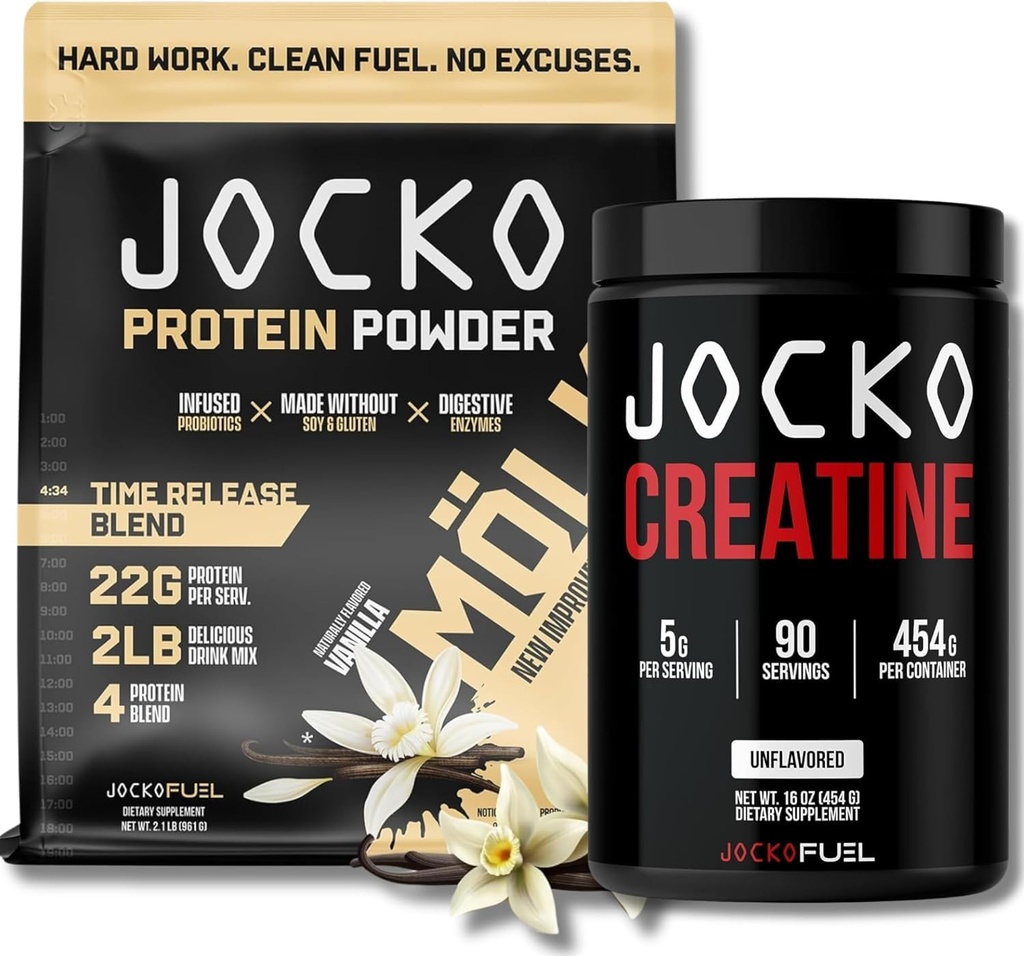 Jocko Fuel Bundle - Vanilla Mölk Protein Powder + Creatine Monohydrat Pulver für Männer & Frauen - Bundle für atheltische Leistung, Erholung & Muskelwachstum
