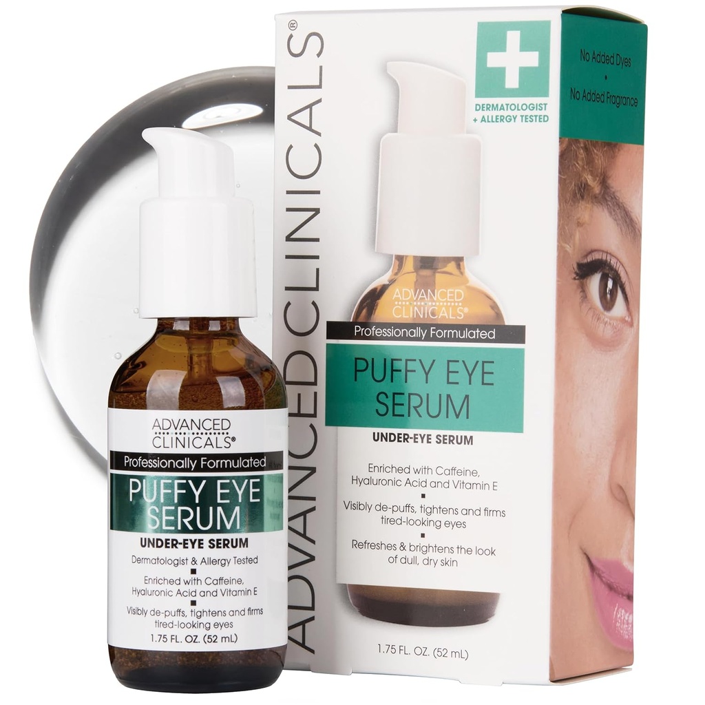 Advanced Clinicals Puffy Eye Under Eye Serum | Visible Anti Aging Brightening Vitamin C + Koffein Serum hilft, Aussehen von Puffiness, Fine Lines, Dark Circles, & Uneven Skin Tone, 1.75 Fl Oz